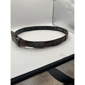 Vintage 80's Avignon Belt Sz M Brown Leather Silver Tone Buckle Fast Shipping